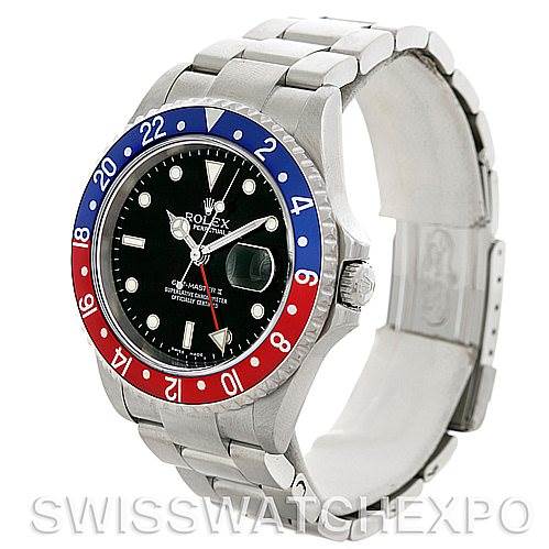 The image shows a Rolex GMT-Master 16710 Men's Stainless Steel Black Dial 16710 Men's Stainless Steel Black Dial watch at a three-quarter angle, displaying the bezel, dial, bracelet, and clasp.