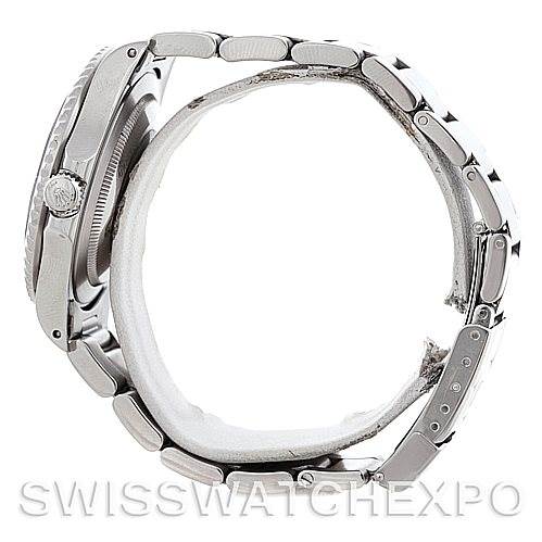 This side view shows the case, bezel, crown, and bracelet of the Rolex GMT-Master 16700 Men's Stainless Steel Black Dial 16700 Men's Stainless Steel Black Dial watch.