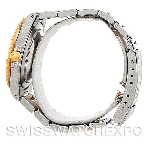 Side view of a Rolex GMT-Master 16713 Men
s Stainless Steel Brown Dial 16713 Men
s Stainless Steel Brown Dial watch showing the bracelet, crown, and side case details.