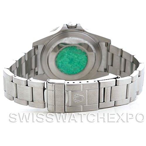 This image shows the back view of the Rolex GMT-Master 16710 Men's Stainless Steel Black Dial 16710 Men's Stainless Steel Black Dial watch displaying the clasp and the bracelet.