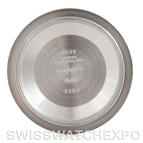 The image shows the inner case back of a Rolex GMT-Master 16710 Men's Stainless Steel Black Dial 16710 Men's Stainless Steel Black Dial watch, displaying the brand and model information.