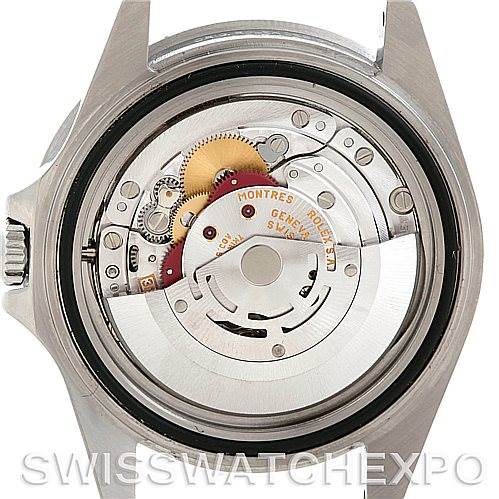 This image shows the movement and internal mechanics of a Rolex GMT-Master 16710 Men's Stainless Steel Black Dial 16710 Men's Stainless Steel Black Dial watch from the back view.