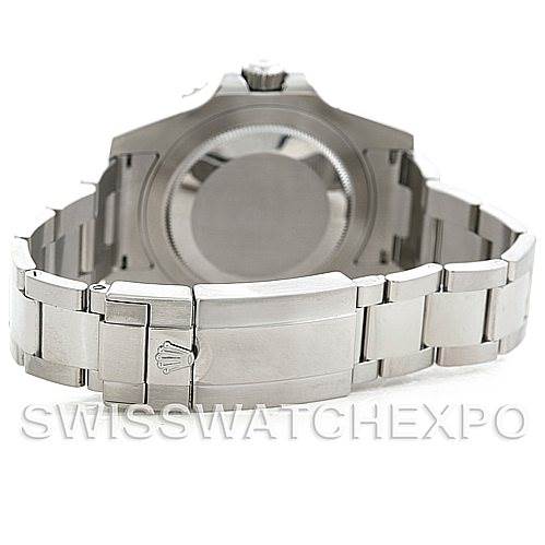 The image shows the backside and bracelet of a Rolex GMT-Master 116710 Men's Stainless Steel Black Dial 116710 Men's Stainless Steel Black Dial, highlighting the clasp and case back.