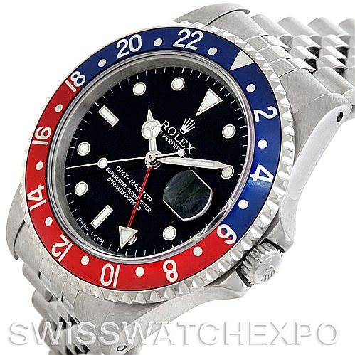 This image shows a close-up, angled view of the Rolex GMT-Master 16700 Men's Stainless Steel Black Dial 16700 Men's Stainless Steel Black Dial watch, highlighting the bezel, dial, and part of the bracelet.