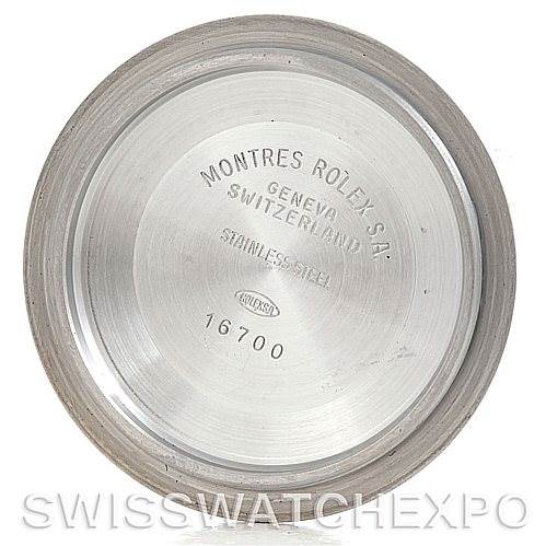 This image shows the inside of a stainless steel case back for the Rolex GMT-Master 16700 Men's Stainless Steel Black Dial 16700 Men's Stainless Steel Black Dial model 16700.