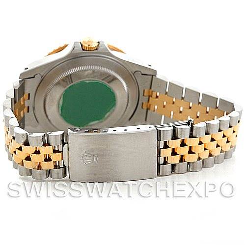 This image shows the back case and bracelet of a Rolex GMT-Master 16713 Men's Stainless Steel Champagne Dial 16713 Men's Stainless Steel Champagne Dial, focused on the clasp and two-tone Jubilee bracelet.