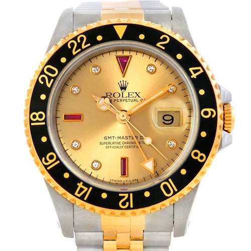 Photo of Rolex GMT II Men's 18k Yellow Gold Steel Watch Serti Dial 16713