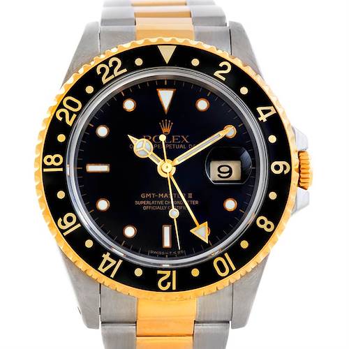 Photo of Rolex GMT Master II Mens 18k Yellow Gold Steel Watch 16713