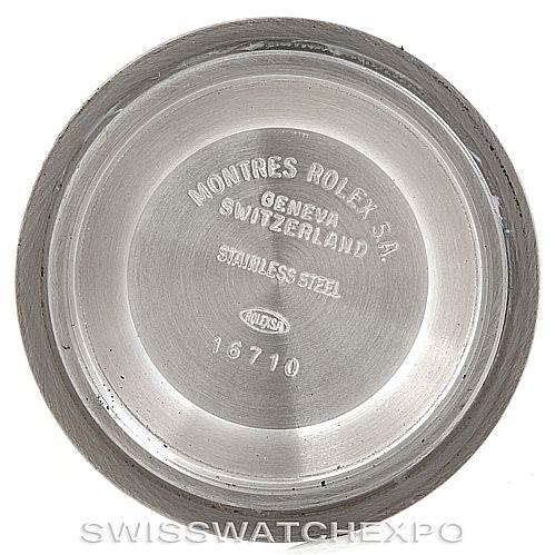 This image shows the interior of the case back of a Rolex GMT-Master 16710 Men's Stainless Steel Black Dial 16710 Men's Stainless Steel Black Dial watch, model number 16710, made of stainless steel.