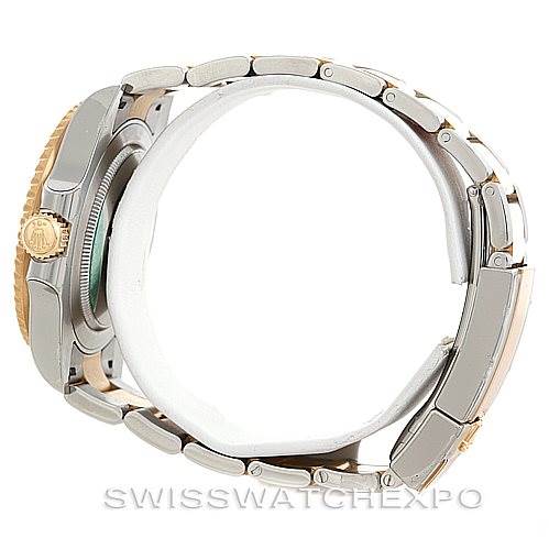 This is a side view of a Rolex GMT-Master 116713 Men's Stainless Steel Black Dial 116713 Men's Stainless Steel Black Dial watch, showing the case, bracelet, and clasp.