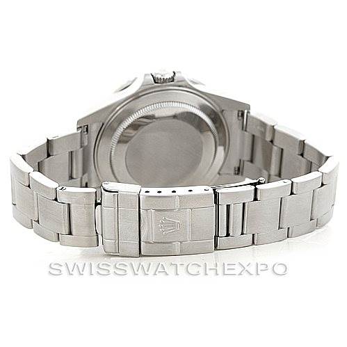 This image shows the back view of a Rolex GMT-Master 16710 Men's Stainless Steel Black Dial 16710 Men's Stainless Steel Black Dial watch, displaying its stainless steel case back and bracelet.