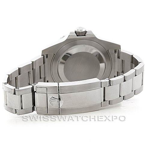 The image shows the backside and bracelet of a Rolex GMT-Master 116710 Men's Stainless Steel Black Dial 116710 Men's Stainless Steel Black Dial watch, highlighting the clasp and case back.