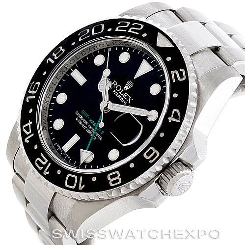 The Rolex GMT-Master 116710 Men's Stainless Steel Black Dial 116710 Men's Stainless Steel Black Dial watch is shown at a slight angle, displaying the face, bezel, crown, and part of the bracelet.