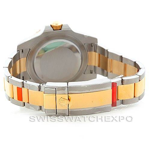 The image shows the back case and bracelet of a Rolex GMT-Master 116713 Men's Stainless Steel Black Dial 116713 Men's Stainless Steel Black Dial watch, focusing on the clasp and two-tone links.