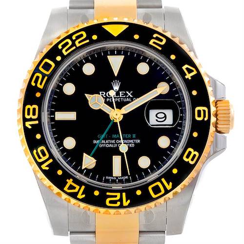 Photo of Rolex GMT Master II Mens 18k Gold Steel Watch 116713 Unworn