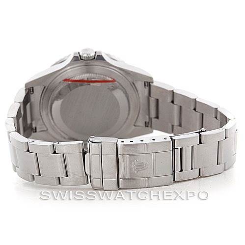 The image shows the back view of a Rolex GMT-Master 16710 Men's Stainless Steel Black Dial 16710 Men's Stainless Steel Black Dial watch, focusing on its stainless steel bracelet and clasp.