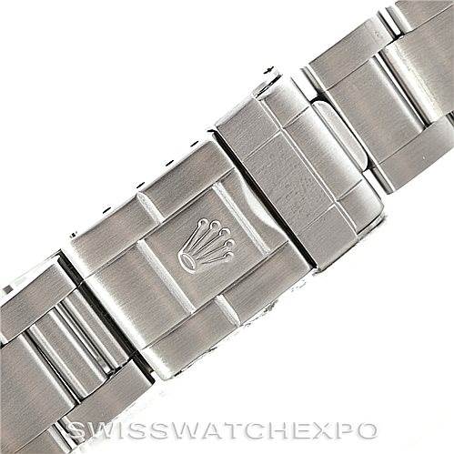 The image shows a close-up of the clasp on the bracelet of a Rolex GMT-Master 16710 Men's Stainless Steel Black Dial 16710 Men's Stainless Steel Black Dial watch, featuring the brand’s logo.