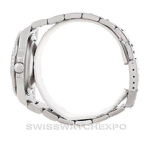 The image shows a side profile of a Rolex GMT-Master 16710 Men's Stainless Steel Black Dial 16710 Men's Stainless Steel Black Dial watch, highlighting the watch case, bezel, crown, and bracelet.