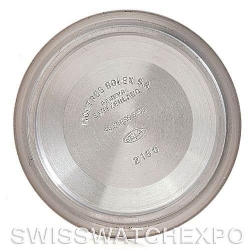 The image shows the inner case back of a Rolex GMT-Master 16710 Men's Stainless Steel Black Dial 16710 Men's Stainless Steel Black Dial watch, featuring engraved brand and model details.