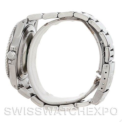 The image shows a side view of the Rolex GMT-Master 16710 Men's Stainless Steel Black Dial 16710 Men's Stainless Steel Black Dial watch, highlighting the bracelet and case.