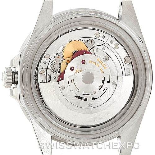 The image shows the open case back and internal mechanics of a Rolex GMT-Master 16710 Men's Stainless Steel Black Dial 16710 Men's Stainless Steel Black Dial watch.