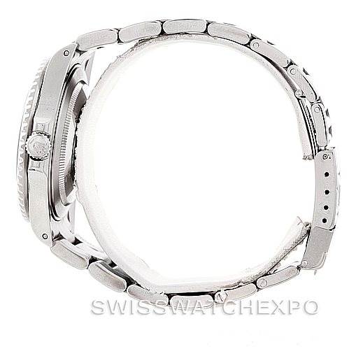 The image shows the side view of a Rolex GMT-Master 16710 Men's Stainless Steel Black Dial 16710 Men's Stainless Steel Black Dial watch, highlighting the bracelet, case, and crown.