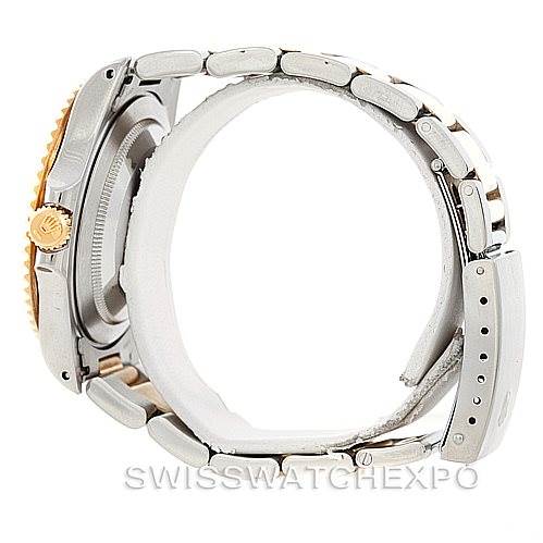 The image shows a side view of the Rolex GMT-Master 16713 Men
s Stainless Steel Brown Dial 16713 Men
s Stainless Steel Brown Dial watch, focusing on the case, crown, and bracelet.