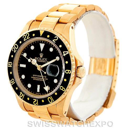 This image shows a Rolex GMT-Master 16758 Men's Stainless Steel Black Dial 16758 Men's Stainless Steel Black Dial watch angled slightly from the front, displaying the face, bezel, and part of the bracelet.