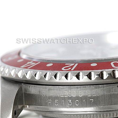 The image shows a close-up side view of the bezel and part of the case of a Rolex GMT-Master 16710 Men's Stainless Steel Black Dial 16710 Men's Stainless Steel Black Dial watch.
