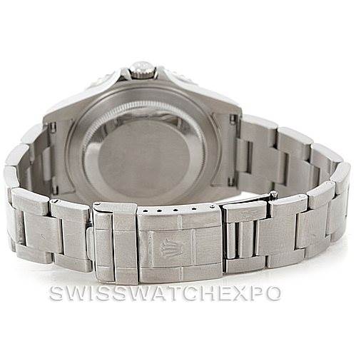 The image shows the back view of a Rolex GMT-Master 16710 Men's Stainless Steel Black Dial 16710 Men's Stainless Steel Black Dial watch, highlighting the case back and bracelet with the clasp.