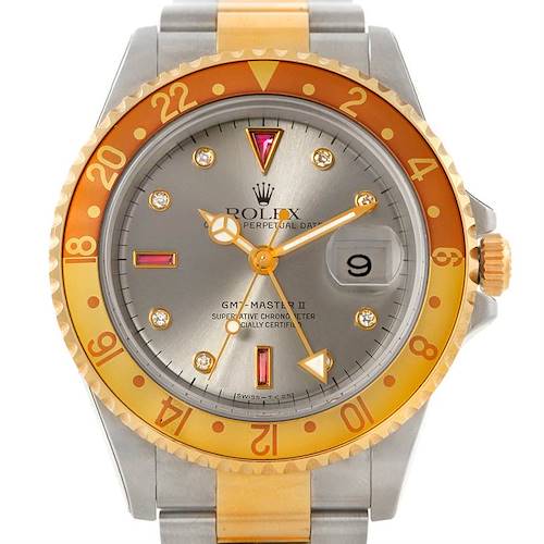 Photo of Rolex GMT Master II 18k Yellow Gold Steel Serti Dial Watch 16713 Unworn