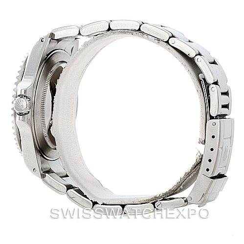 This side view shows the bracelet, crown, and case of a Rolex GMT-Master 16710 Men
s Stainless Steel Black Dial 16710 Men
s Stainless Steel Black Dial watch.