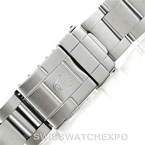 The image shows a close-up of the stainless steel clasp and bracelet of a Rolex GMT-Master 16710 Men
s Stainless Steel Black Dial 16710 Men
s Stainless Steel Black Dial watch.