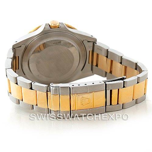 This image shows the back case and bracelet of the Rolex GMT-Master 16713 Men's Stainless Steel Black Dial 16713 Men's Stainless Steel Black Dial, focusing on the clasp and two-tone design.