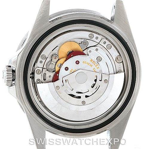 The image shows the back view of a Rolex GMT-Master 16710 Men's Stainless Steel Black Dial 16710 Men's Stainless Steel Black Dial watch, focusing on its internal mechanical movement components.