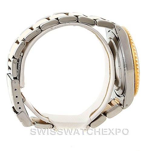 This image shows a side profile of a Rolex GMT-Master 16713 Men
s Stainless Steel Black Dial 16713 Men
s Stainless Steel Black Dial watch, highlighting its case, bezel, and bracelet.