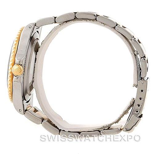 This image shows a side view of the Rolex GMT-Master 16713 Men
s Stainless Steel Black Dial 16713 Men
s Stainless Steel Black Dial watch model, highlighting its bracelet, case, and crown.