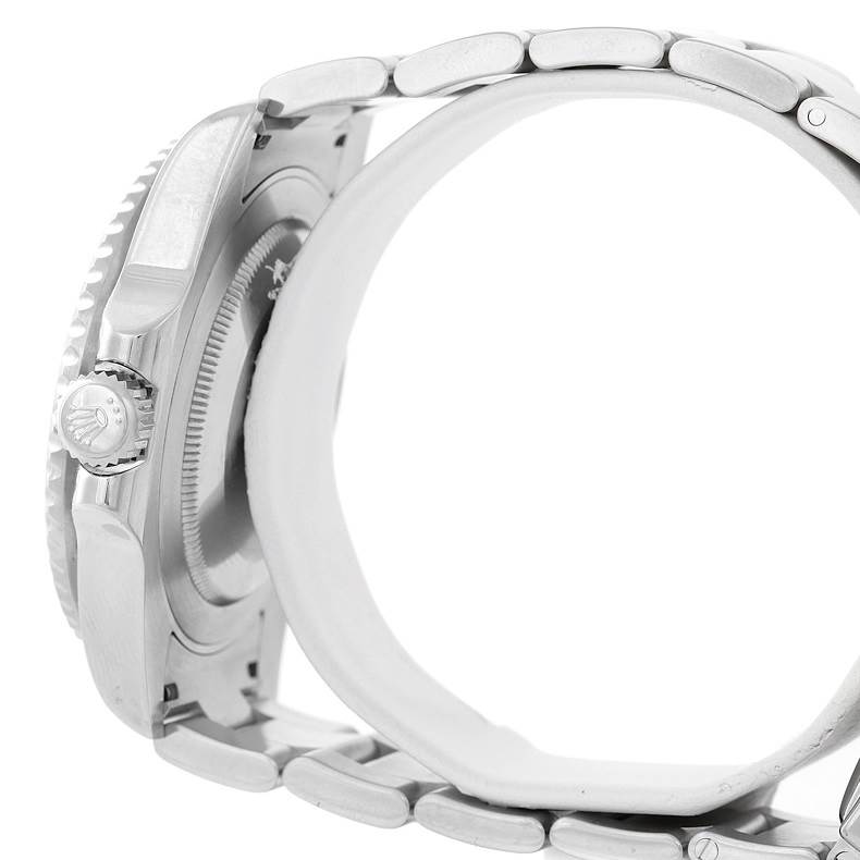 This image shows a side view of a Rolex GMT-Master 116710 Men's Stainless Steel Black Dial 116710 Men's Stainless Steel Black Dial watch, highlighting the crown and part of the bracelet.