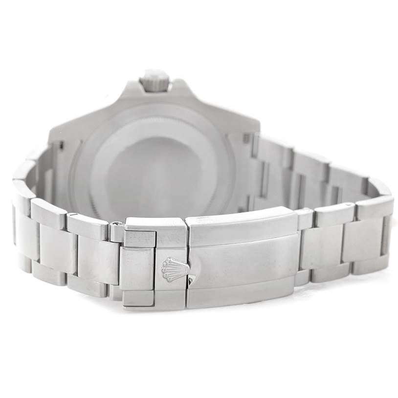 The image shows the back view of a Rolex GMT-Master 116710 Men's Stainless Steel Black Dial 116710 Men's Stainless Steel Black Dial watch, highlighting its closed clasp and stainless steel bracelet.