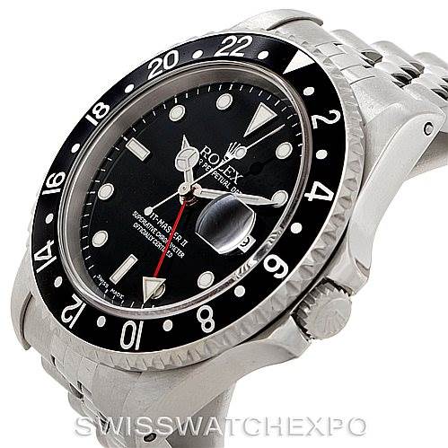The image shows a Rolex GMT-Master 16710 Men's Stainless Steel Black Dial 16710 Men's Stainless Steel Black Dial watch at an oblique angle, highlighting the bezel, dial, and crown.