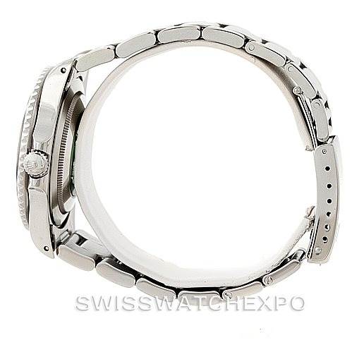 The image shows a side view of the Rolex GMT-Master 16700 Men's Stainless Steel Black Dial 16700 Men's Stainless Steel Black Dial's watch case and bracelet.