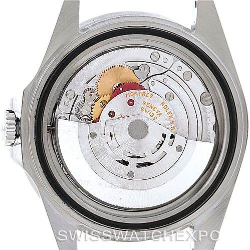 The image shows the back view of the Rolex GMT-Master 16710 Men's Stainless Steel Black Dial 16710 Men's Stainless Steel Black Dial model, exposing the internal movement mechanism.