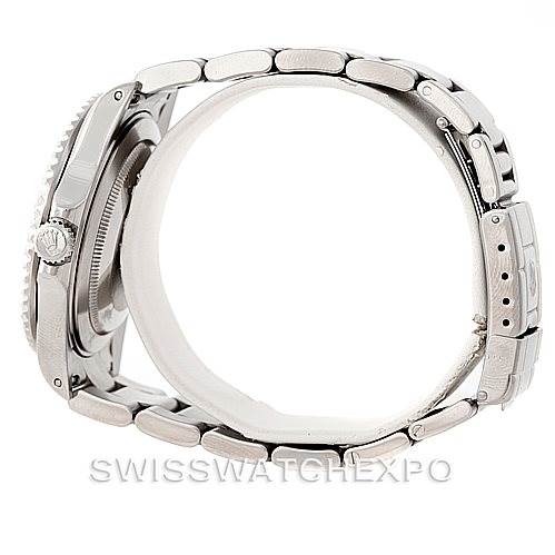 The image shows a side view of the Rolex GMT-Master 16710 Men's Stainless Steel Black Dial 16710 Men's Stainless Steel Black Dial watch, highlighting the case, bracelet, and crown.