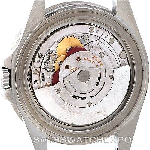 This image shows the back view of a Rolex GMT-Master 16710 Men's Stainless Steel Black Dial 16710 Men's Stainless Steel Black Dial watch, highlighting its internal movement and components.