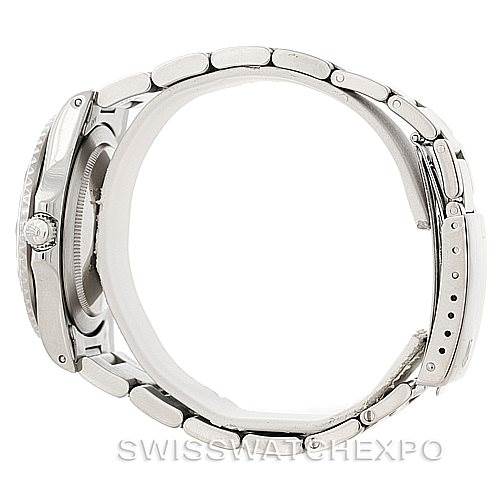 The image shows a side profile view of a Rolex GMT-Master 16750 Men's Stainless Steel Black Dial 16750 Men's Stainless Steel Black Dial watch, focusing on the crown, case, and bracelet.