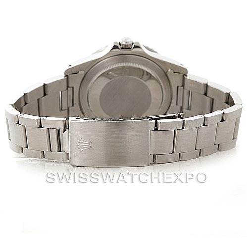 The image shows the back view of a Rolex GMT-Master 16750 Men's Stainless Steel Black Dial 16750 Men's Stainless Steel Black Dial watch, featuring the clasp, bracelet, and case back.