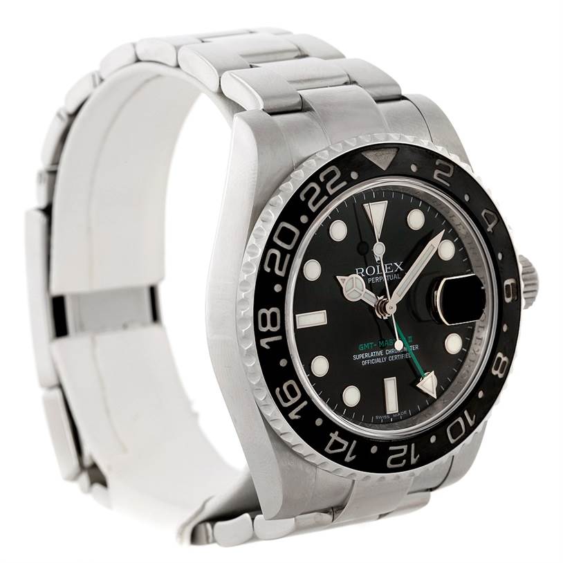 The image shows a Rolex GMT-Master 116710 Men
s Stainless Steel Black Dial 116710 Men
s Stainless Steel Black Dial watch at a three-quarter angle, highlighting the face, bezel, and bracelet.