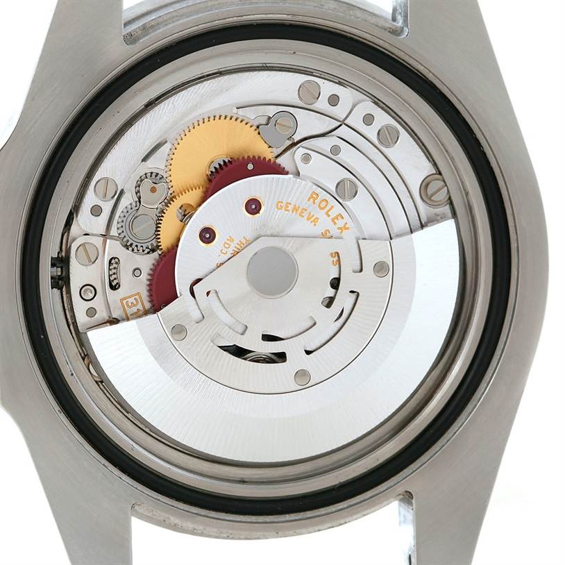 This image shows the back of a Rolex GMT-Master 116710 Men
s Stainless Steel Black Dial 116710 Men
s Stainless Steel Black Dial watch, highlighting its internal mechanical movement parts.