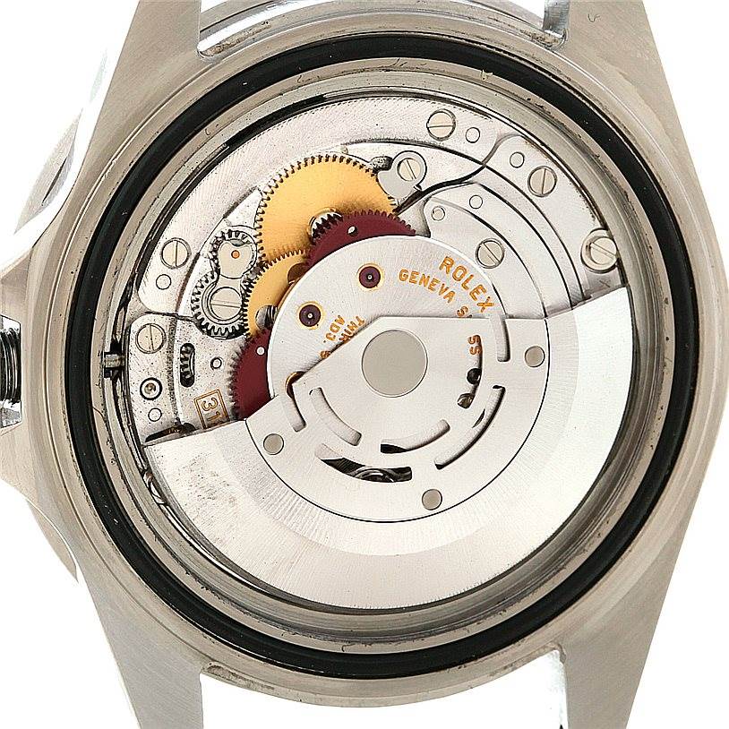 The image shows the internal mechanism of a Rolex GMT-Master 16710 Men
s Stainless Steel Black Dial 16710 Men
s Stainless Steel Black Dial watch from the back view.