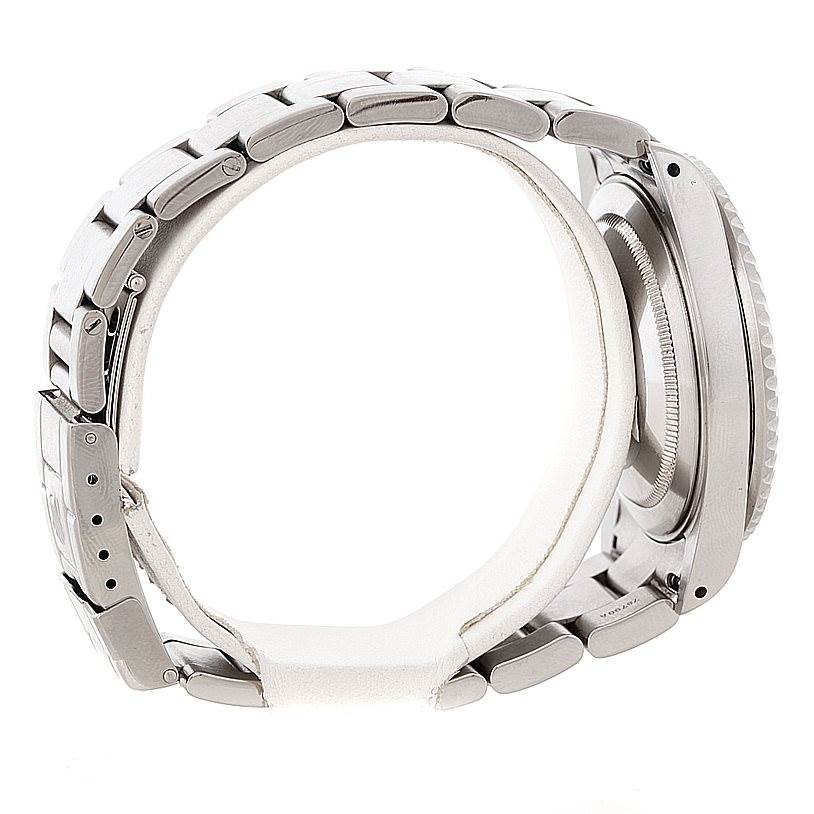 The image shows a side view of the Rolex GMT-Master 16710 Men
s Stainless Steel Black Dial 16710 Men
s Stainless Steel Black Dial watch, highlighting its bracelet and watch case.